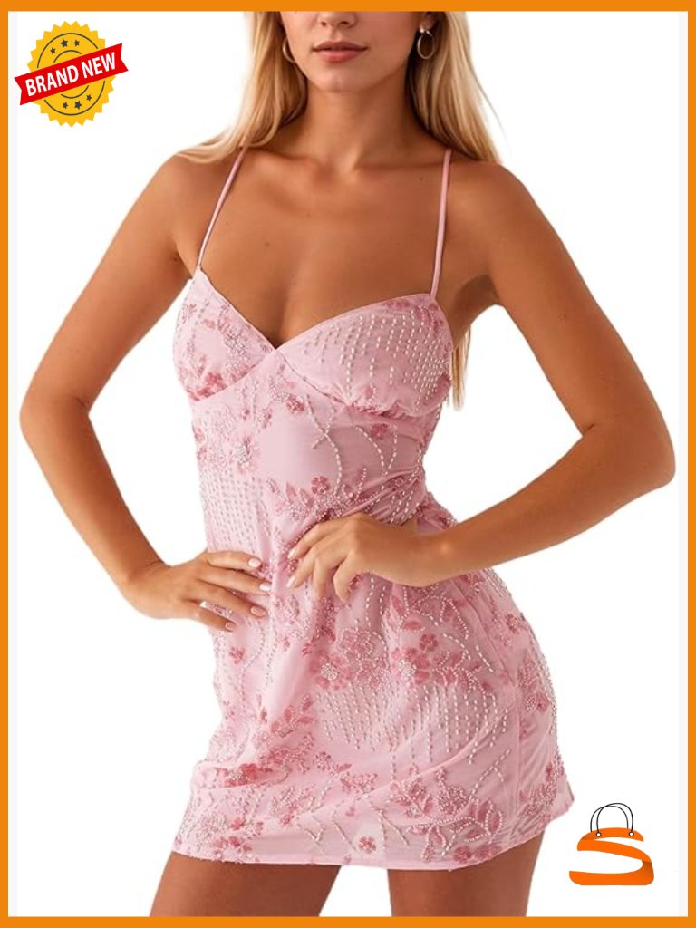 Sleeveless Sequin Bodycon Mini Dress Backless Criss Cross Straps Sparkle Party
